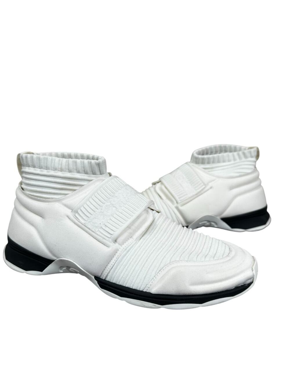 Chanel Sneakers Womens 11.5 White Stretch Fabric Sock Sneaker